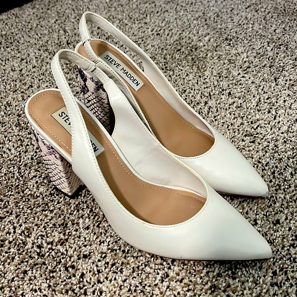 Steven madden White Slingback with Snakeskin block heel - size 6